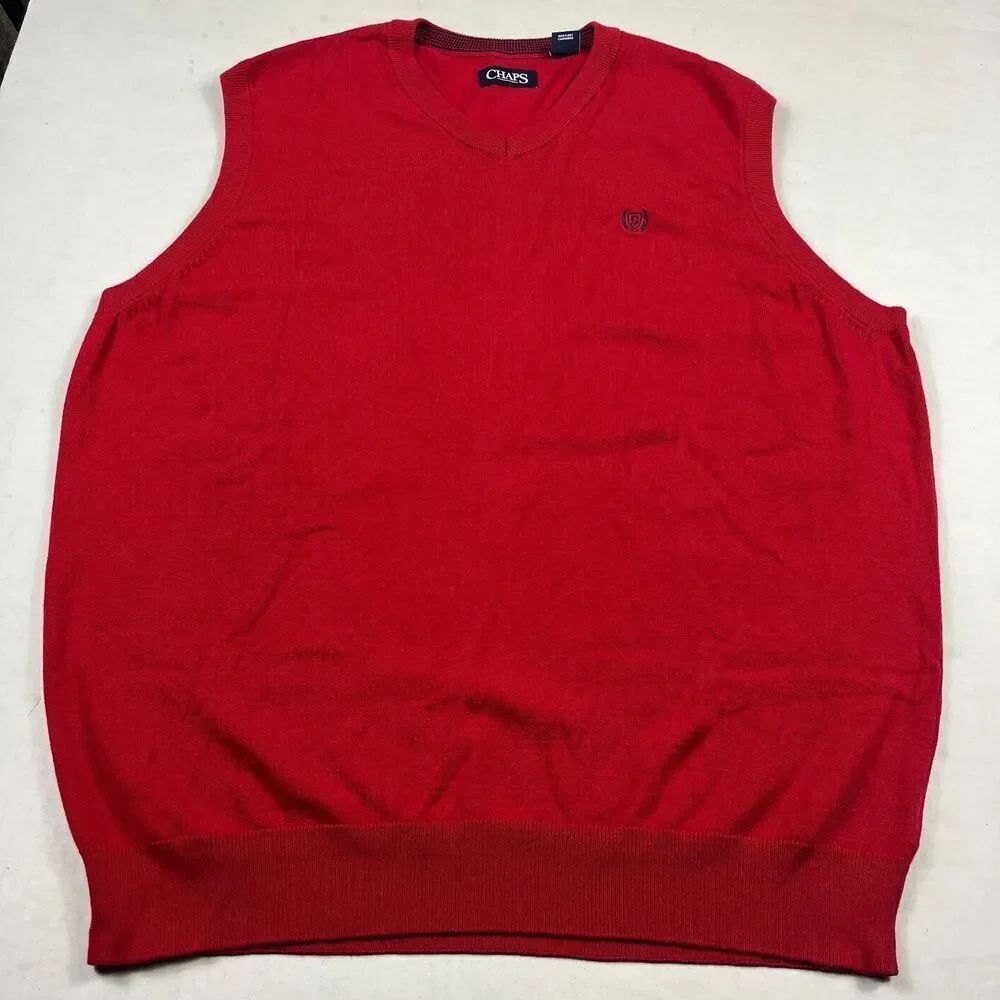Chaps Mens Red Knit Sweater Vest XL Classic Preppy Casual Golf Layered Cotton